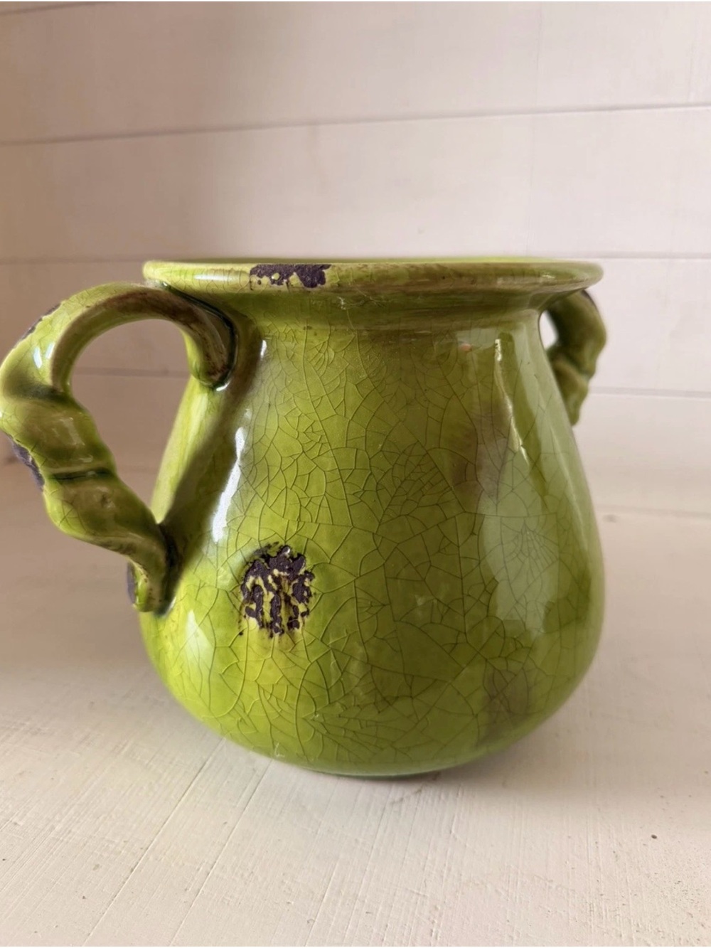 Green Crackle Ceramic Double-Handled Vase - Brand Unknown